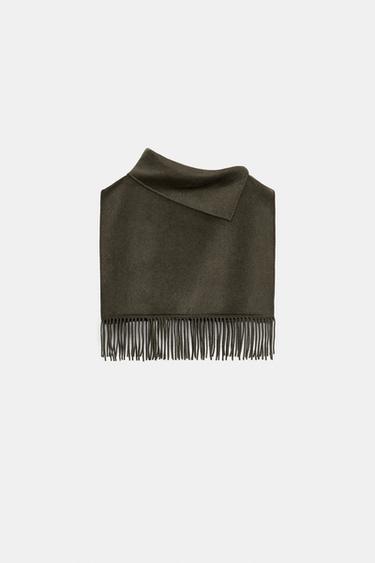 CAPE COURTE AVEC LAINE FRANGES - Kaki de Zara - Image 3
