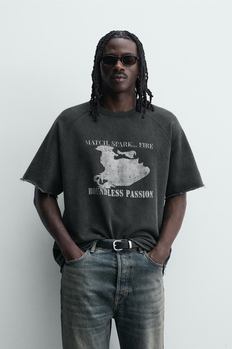 ZARA WASHED SWEATSHIRT WITH CONTRAST PRINT
