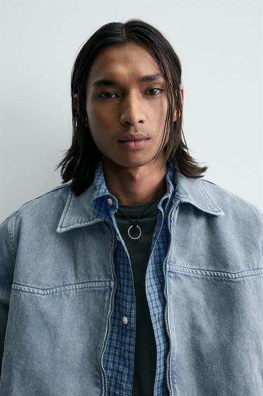 Zara WASHED TEXTURED JACKET - Sky blue
