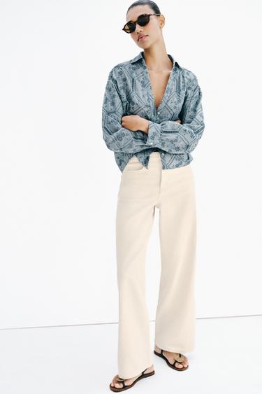 SHIRT WITH CUTWORK EMBROIDERY - Blue by Zara