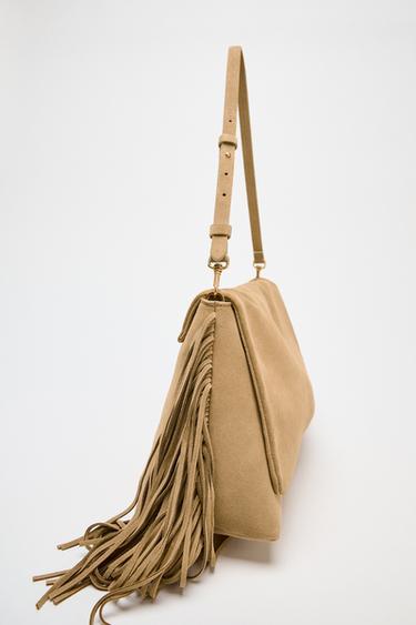 SAC BANDOULIÈRE CROÛTE DE CUIR À FRANGES - SABLE/MARRON de Zara - Image 4