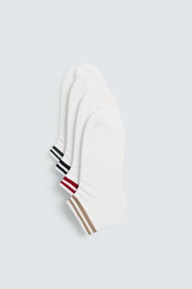 CALCETINES CORTOS BANDAS PACK 4 - Blanco de Zara