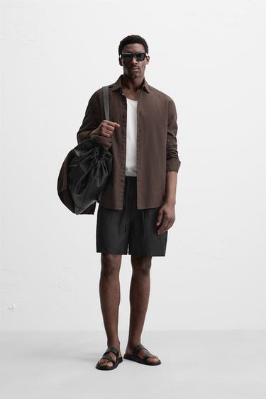 Zara 100% LINEN SHORTS - Black
