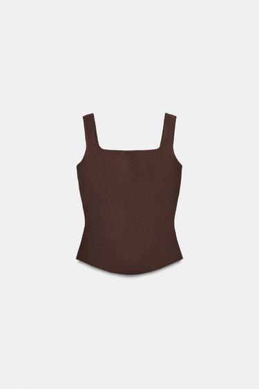 KNIT CORSETRY-INSPIRED TOP - Brown by Zara - Image 6