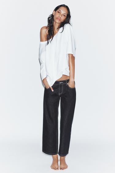 TRF WIDE-LEG CROPPED LOW-RISE JEANS - Dark navy by Zara