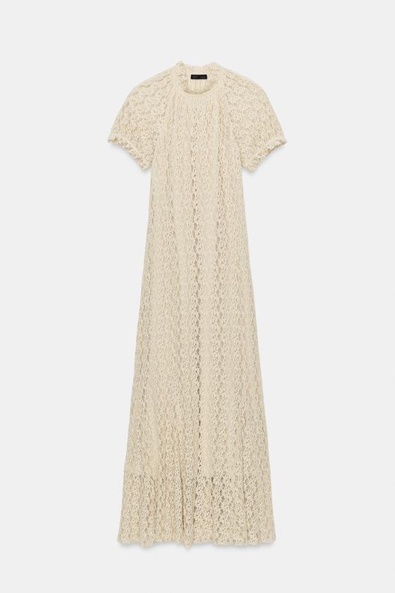 ROBE MI-LONGUE EN DENTELLE - Écru de Zara - Image 5