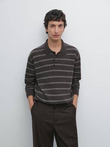 Zara Striped knit polo sweater - Chocolate