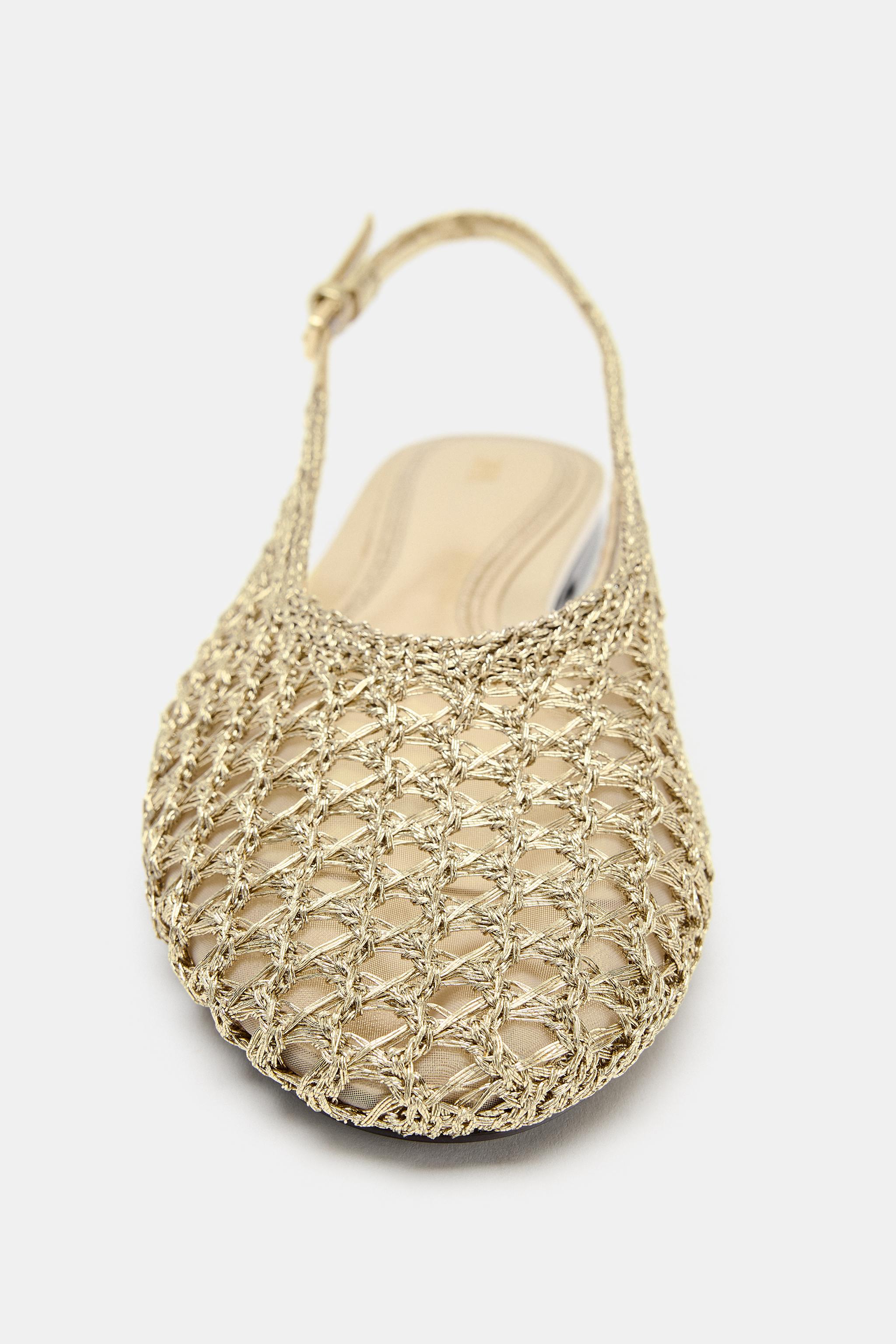 Обувь Zara METALLIC BRAIDED EFFECT SLINGBACK FLATS — фото 4