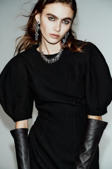 ROBE COURTE À MANCHES GLOBES - Noir de Zara - Image 3