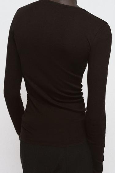 SUPIMA® LONG SLEEVE T-SHIRT - Chocolate by Zara - Image 2
