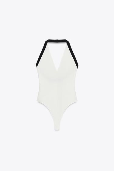 CONTRAST STRETCH BODYSUIT - Black / White by Zara