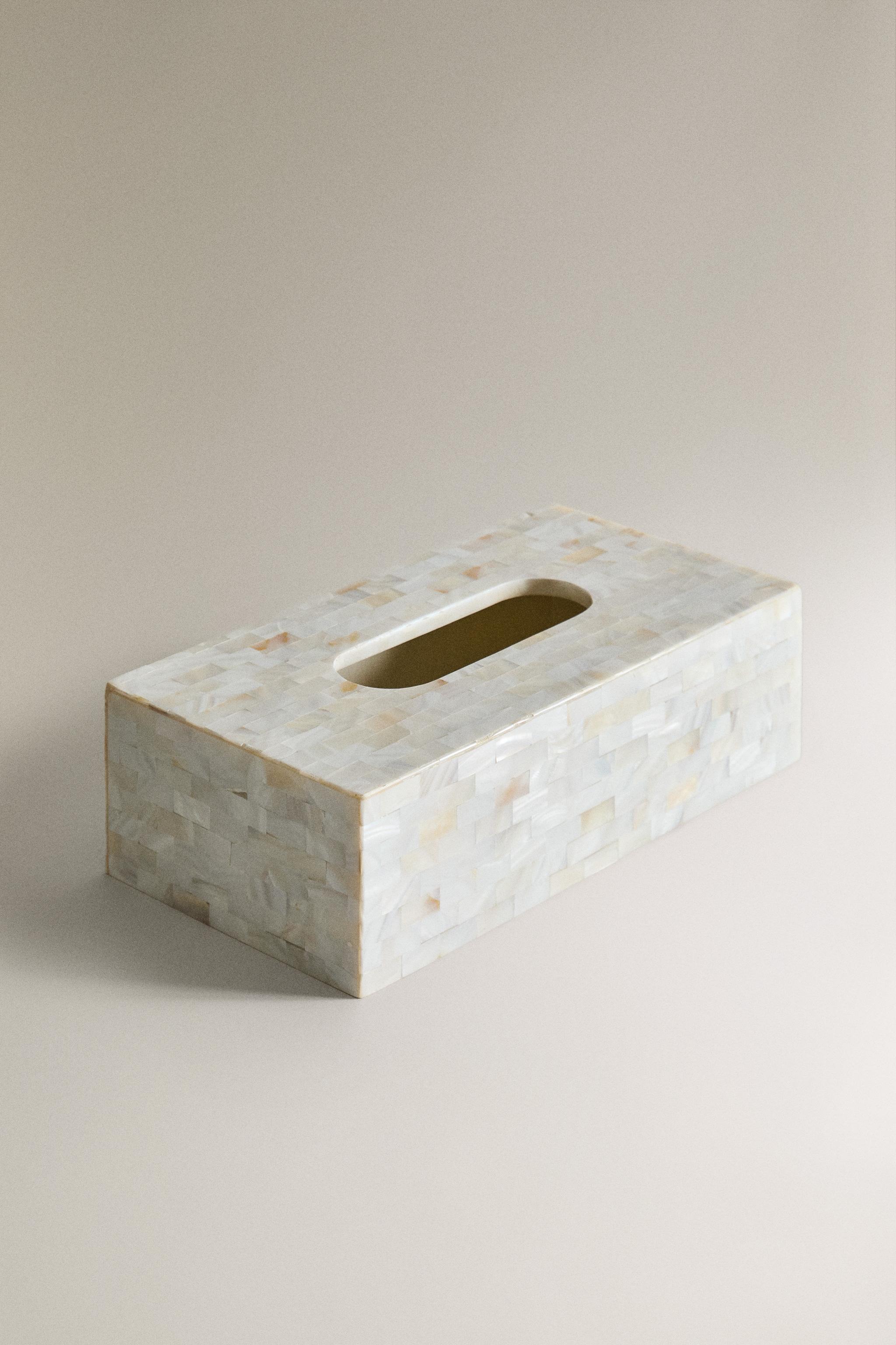 MOTHER-OF-PEARL TISSUE BOX — Light beige