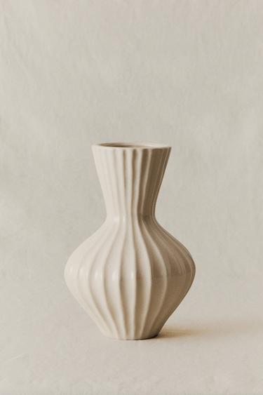 SMALL ENAMELLED STRIPED CERAMIC VASE - Cream by Zara