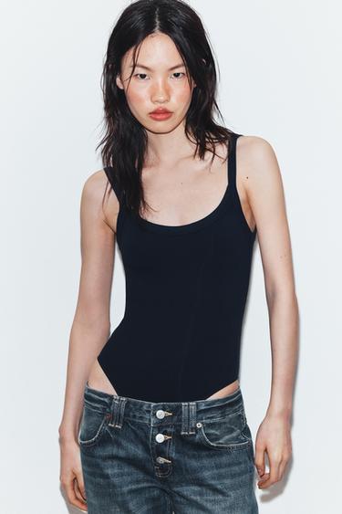 BODY À BRETELLES EN COTON - Bleu marine de Zara