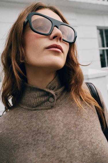 BUTTON KNIT HIGH-NECK SWEATER — taupe brown 1
