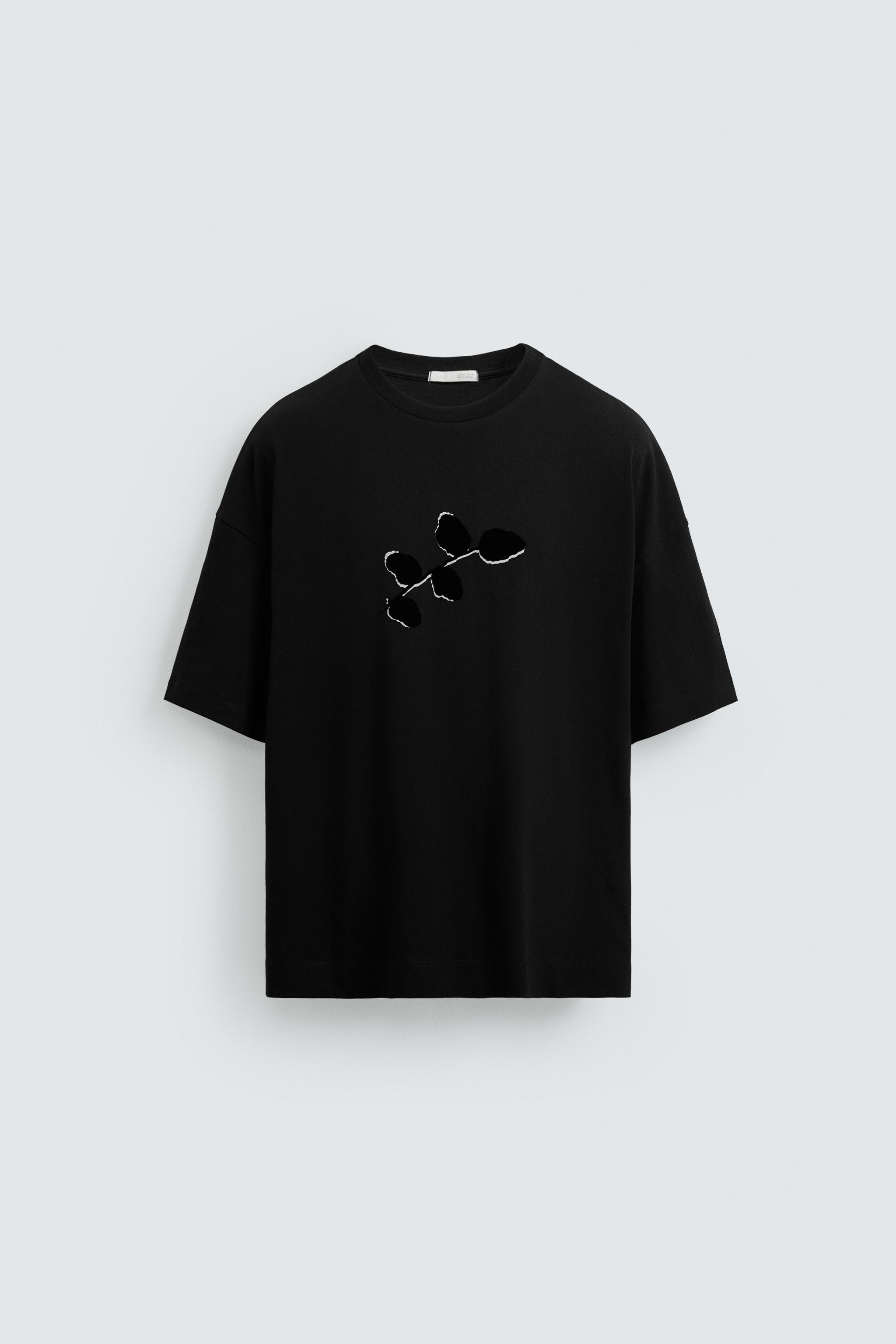 TEXTURED PRINT T-SHIRT - Black | ZARA Australia