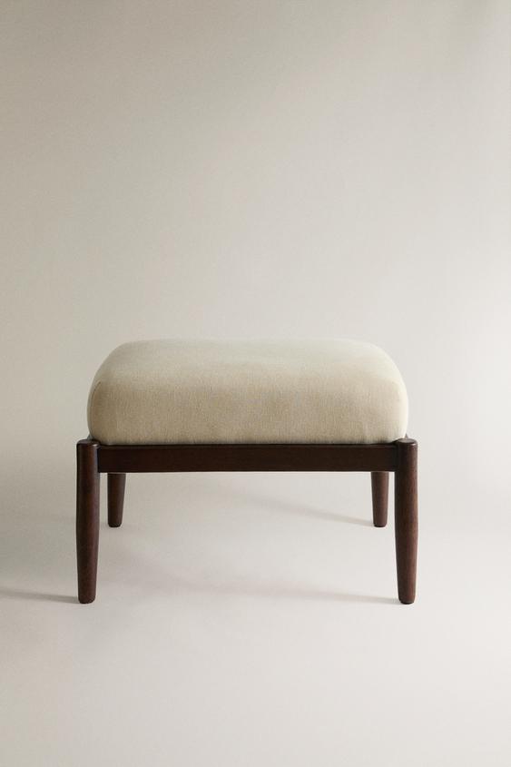 Zara WOOD AND LINEN FOOTREST STOOL - Dark beige - Image 0