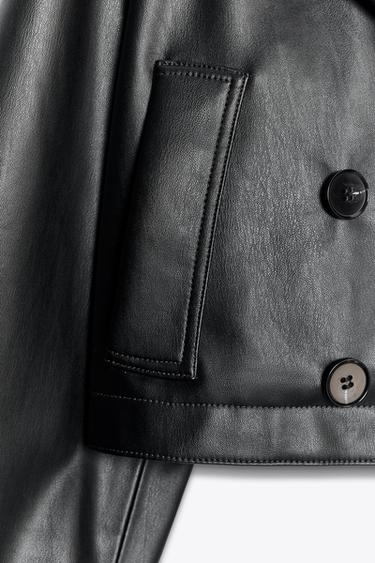 FAUX LEATHER SHORT TRENCH COAT - Black by Zara