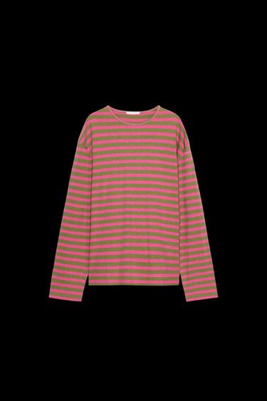 Zara STRIPED LONG SLEEVE T-SHIRT - Pinks