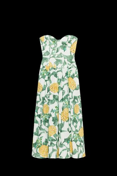 FRUIT PRINT CORSETRY-INSPIRED POPLIN DRESS - Ecru / Green by Zara - Image 0