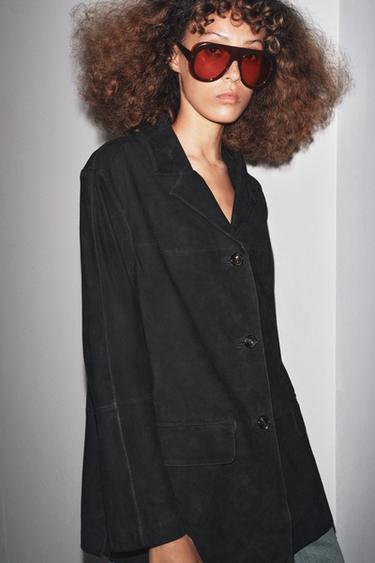 LIMITED EDITION ZW COLLECTION 100% SUEDE OVERSIZE BLAZER - Black by Zara - Image 4