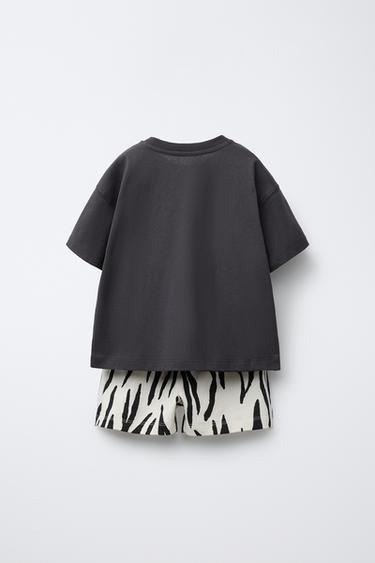 ANIMAL PRINT T-SHIRT AND JOGGING BERMUDA SHORTS SET - Anthracite grey by Zara - Image 1