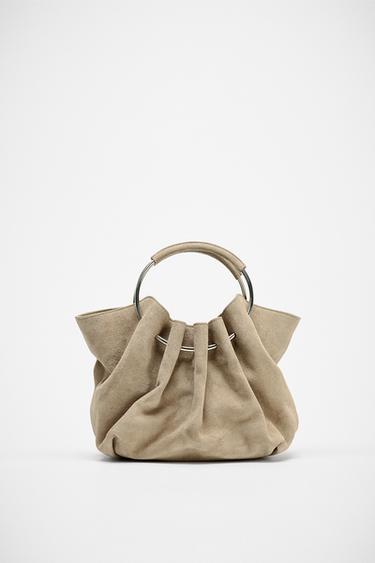 RIGID HANDLE SPLIT SUEDE BUCKET BAG - SAND/BROWN by Zara