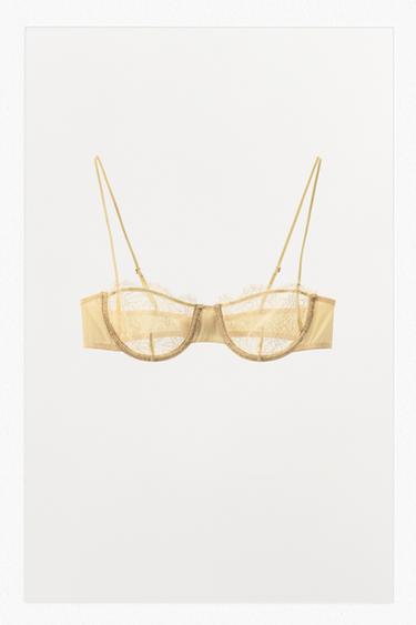 SUJETADOR AROS ENCAJE - Amarillo de Zara