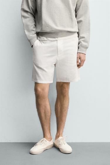 REGULAR FIT TEXTURED BERMUDA SHORTS - White by Zara