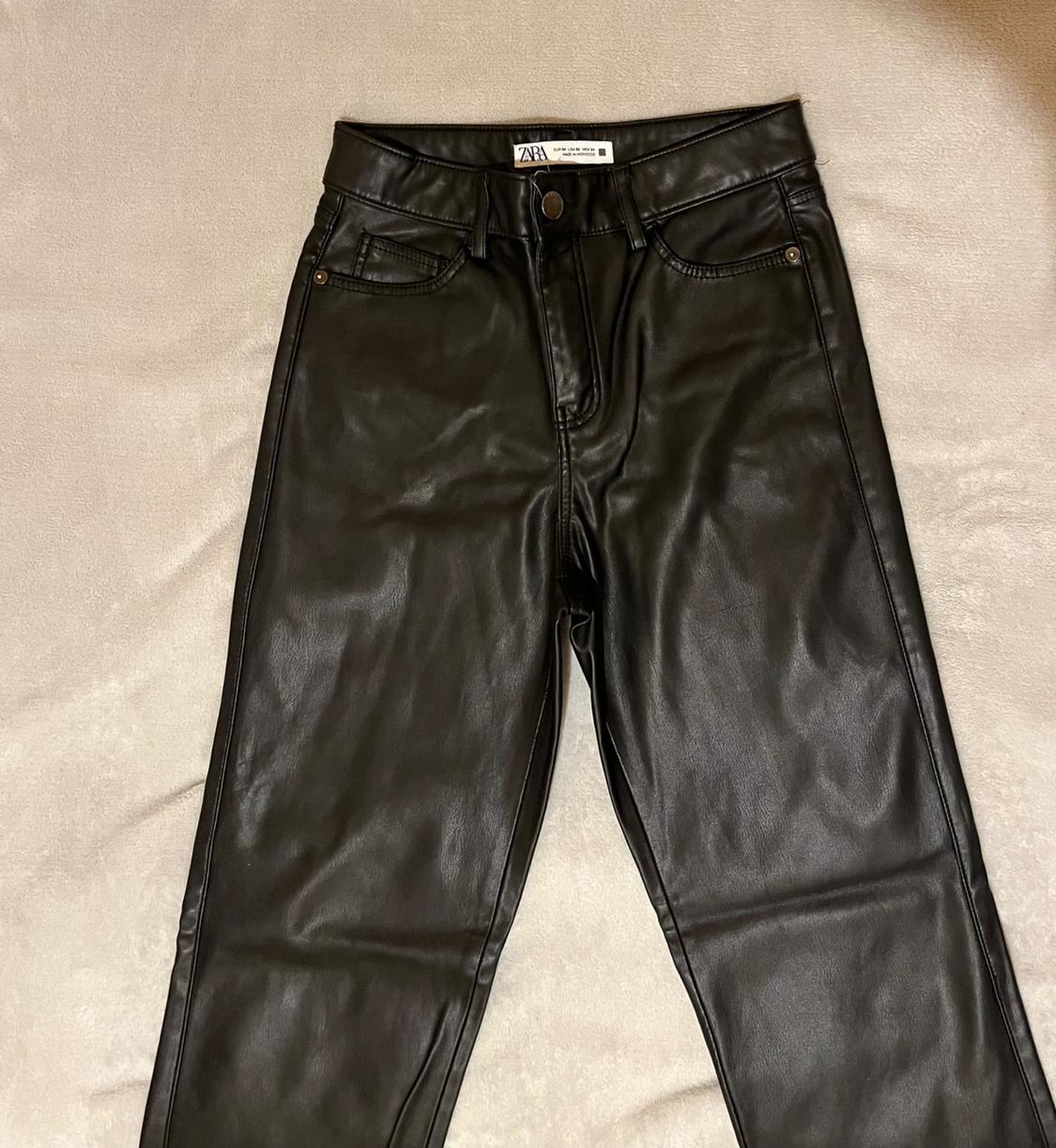 STRAIGHT FIT LONG LENGTH FAUX LEATHER TROUSERS - Image 3