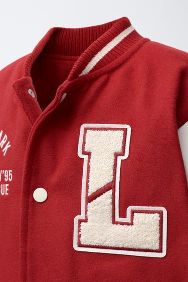 BOMBER JACKET WITH LEATHER EFFECT SLEEVES AND PATCHES - Red by Zara