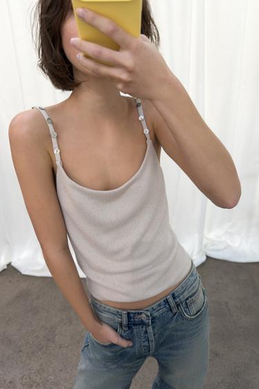 BUTTONED BIAS CUT KNIT TOP - Sand by Zara - Image 1