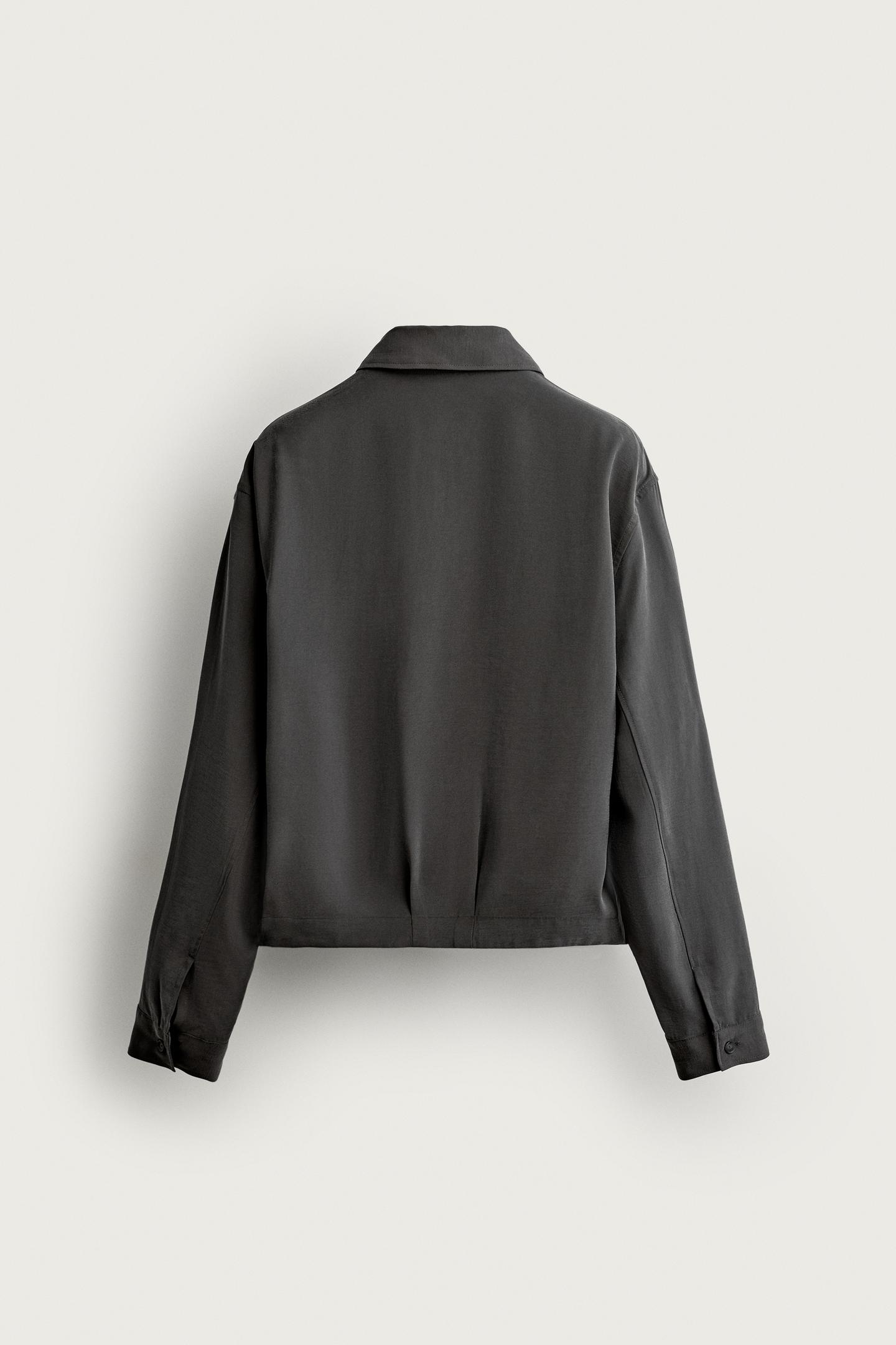Мужская укороченная рубашка-куртка Zara из струящейся ткани, цвет: Серый — фото 8