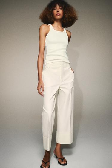 ZW COLLECTION TROUSERS WITH TURN-UP HEMS - Sand by Zara