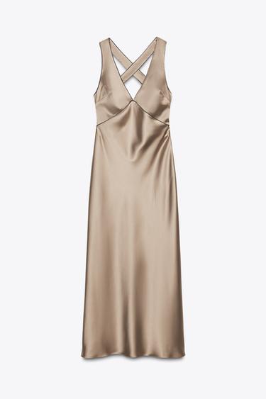 VESTIDO SATINADO CONTRASTE - Gris de Zara