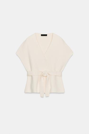 Zaras STICKAD VÄST MED SKÄRP - Naturfärg