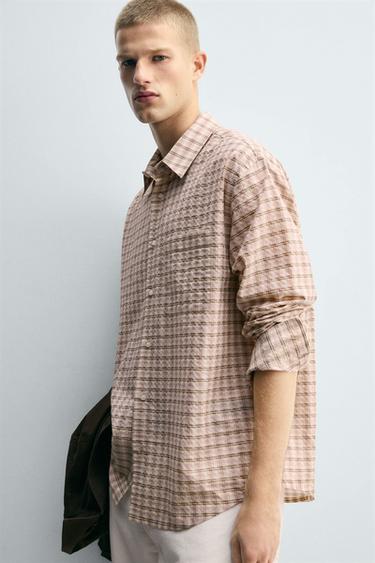 TEXTURED CHECK SHIRT - Sand by Zara - Image 4