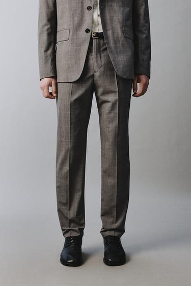 CHECK SUIT TROUSERS - Brown by Zara
