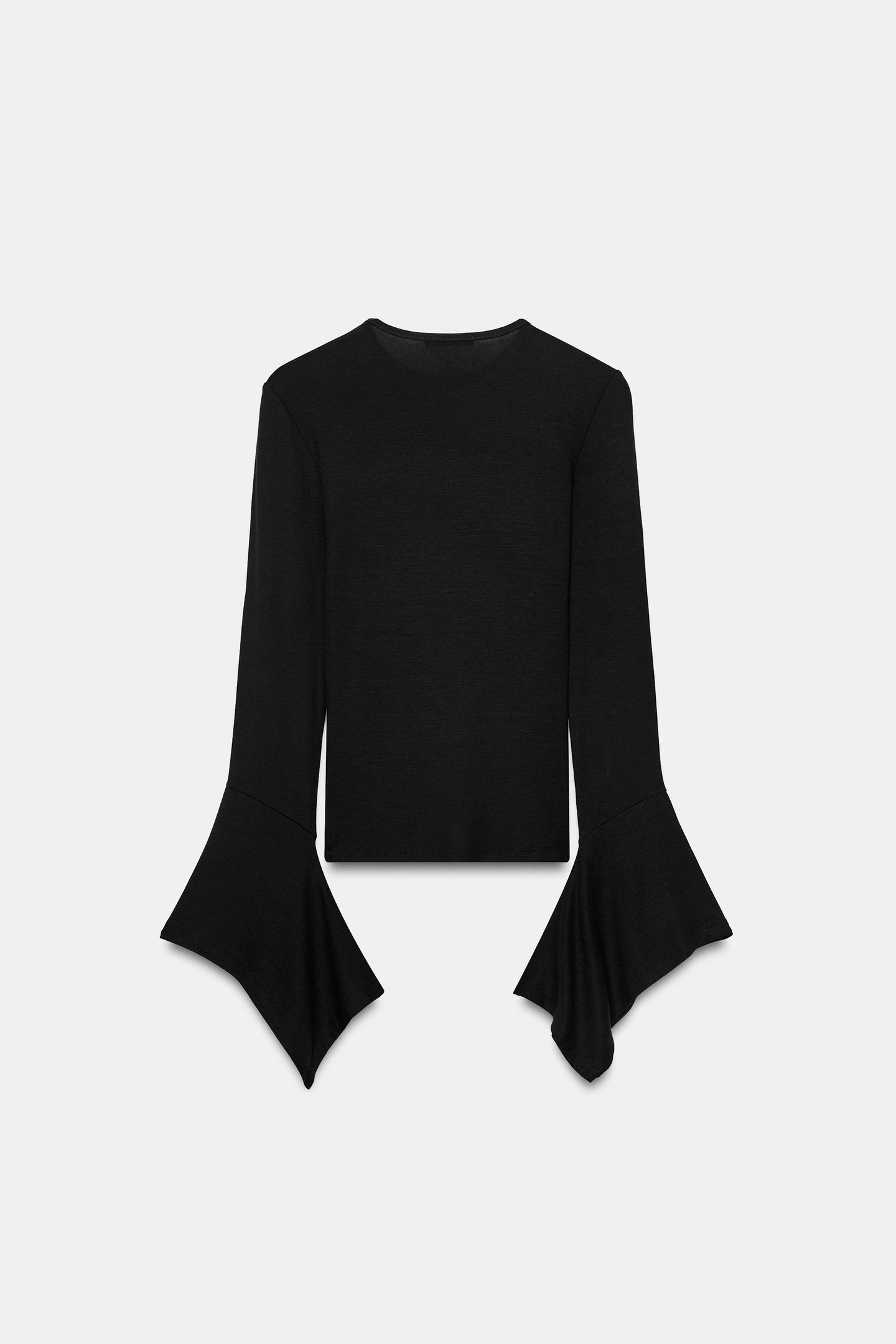 Женская футболка Zara Ruffle Sleeve, цвет: Чёрный — фото 8
