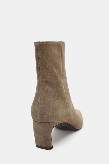 SPLIT SUEDE KITTEN HEEL ANKLE BOOTS - Taupe Grey by Zara - Image 4