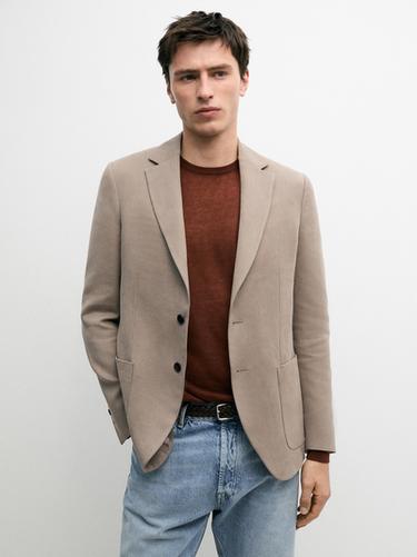 Zara 100% linen tailored blazer with pocket details - Beige