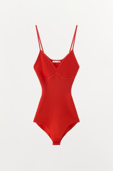 RIBBED KNIT BODYSUIT - Red by Zara