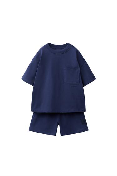 CONJUNTO JOGGING CAMISETA Y BERMUDA LISO - Azul de Zara