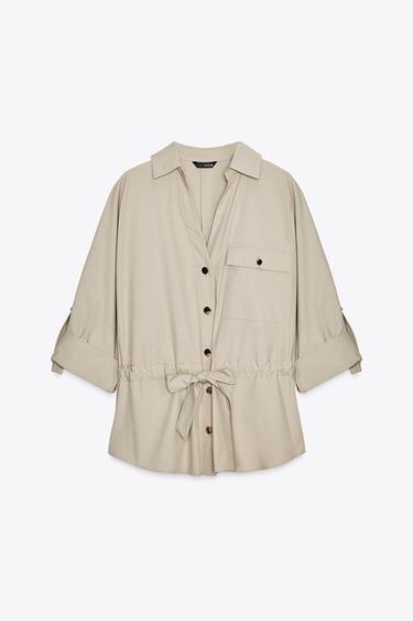 POPLIN SAFARI SHIRT - Sand by Zara