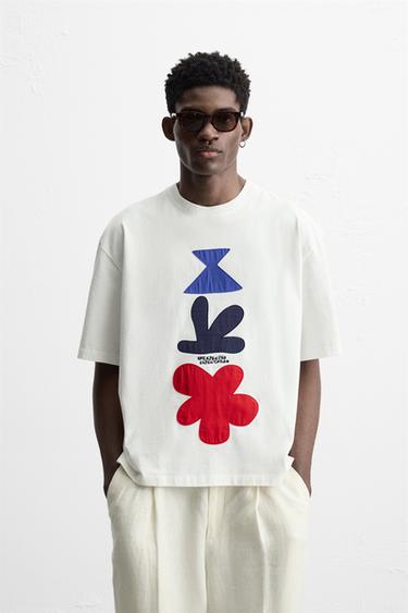 T-SHIRT À PIÈCES GÉOMÉTRIQUES - Blanc de Zara - Image 1
