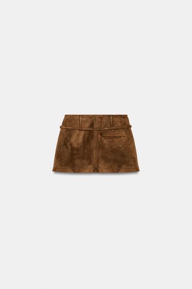 FAUX SUEDE SKORT WITH BELT - Dark tan by Zara