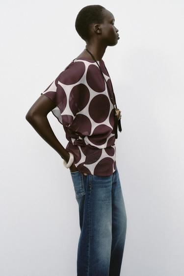 SHEER POLKA DOT TOP - Ecru / Maroon by Zara - Image 2