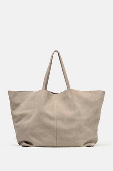 MAXI SPLIT SUEDE TOTE BAG - SAND/BROWN by Zara