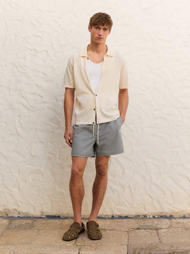Zara Striped seersucker swimming trunks - Navy blue