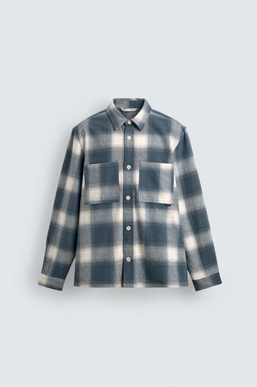 CHEMISE À CARREAUX EN FLANELLE - Bleu / Blanc de Zara - Image 7